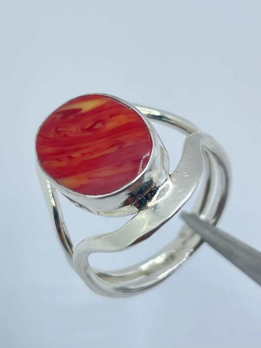 Vintage Mexico Spiny Oyster Shell Silver Ring Sz 8.5 Boho Southwestern